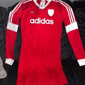Adidas Kids Red and White Long Sleeve Jersey